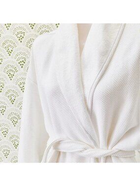 LN/WOT Weezie Towels Unisex Spa Robe - White Textured Cotton - One Size CLEAN LN